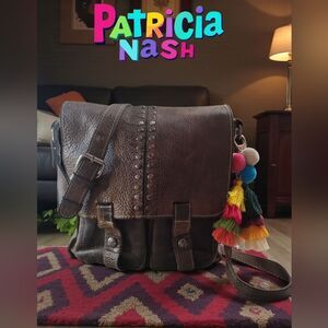 Patricia Nash Brown Leather Messenger Bag In Preloved CONDITION